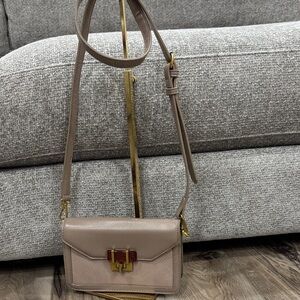Madison West Taupe Crossbody Bag with Gold Accents